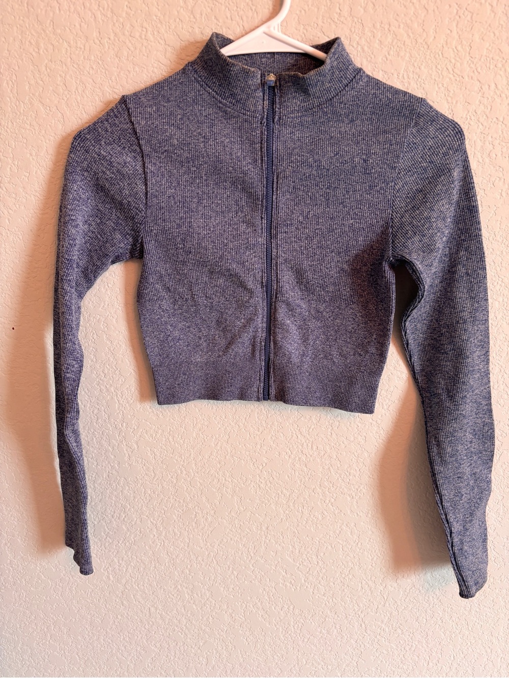 Fashion Nova Sport- Cropped Zip-Front Knit Jacket in Heather Blue